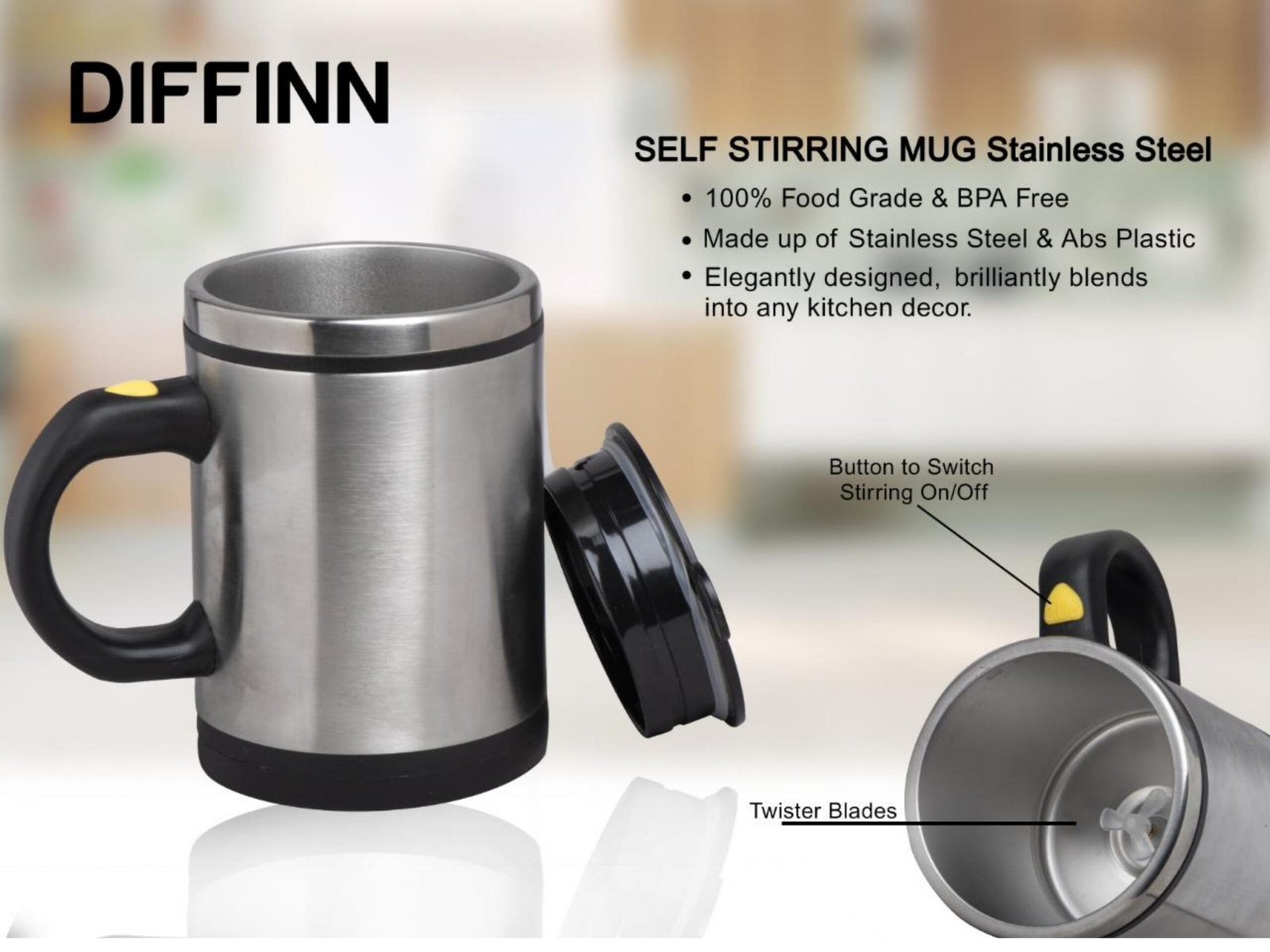 SELFSTIRRING MUG STAINLESS STEEL